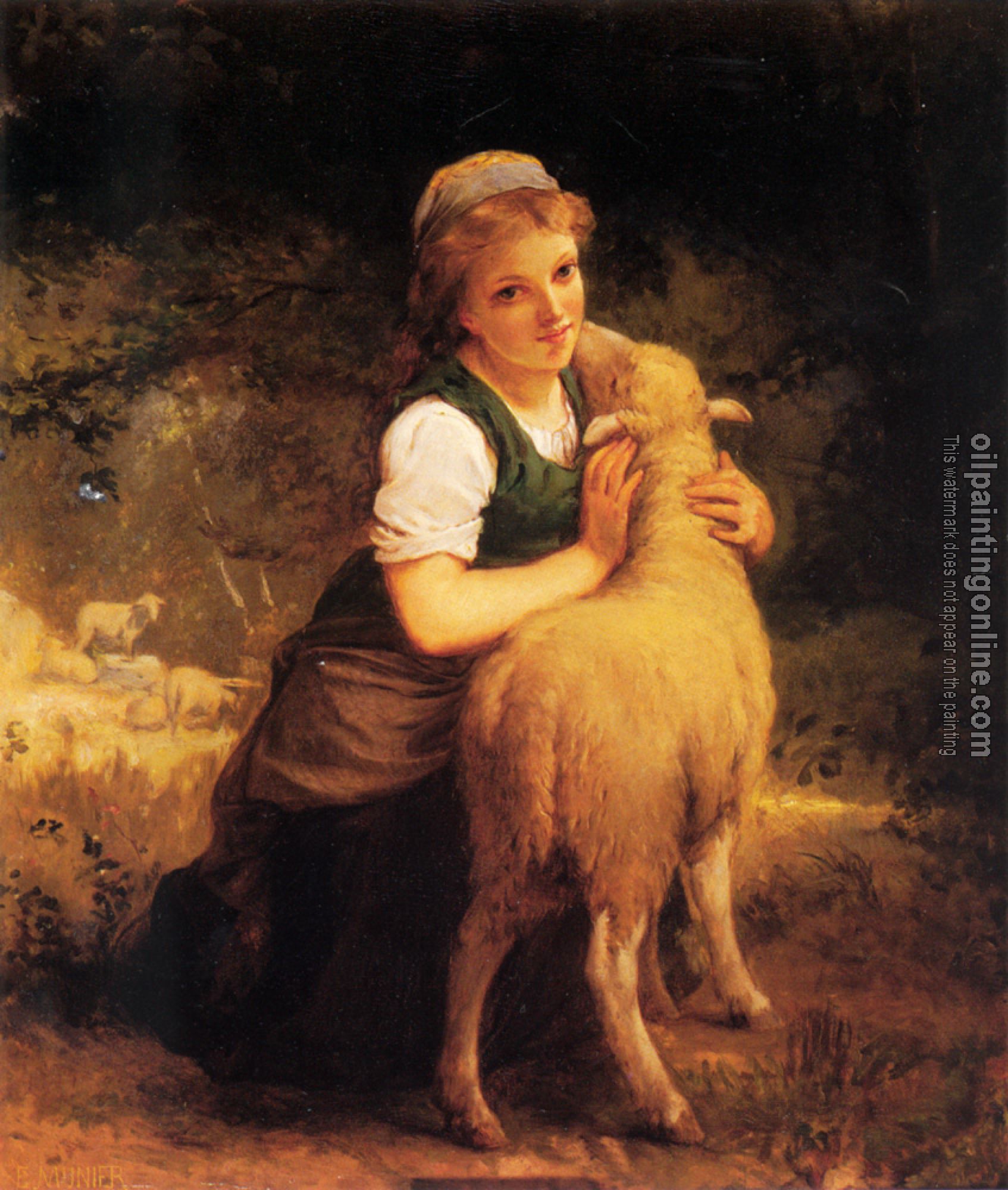 Emile Munier - Young Girl with Lamb